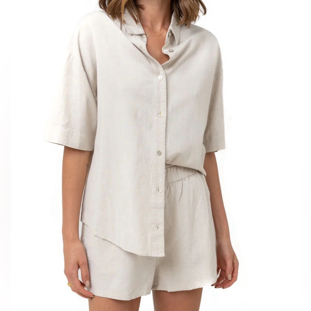 Rhythm Cream Button-Up Short Set